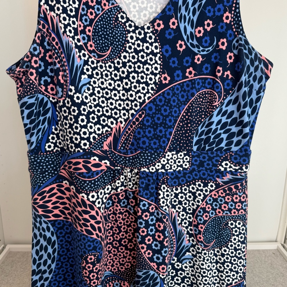 Talbots Petite Blue Pink Pailsley Fit & Flare Stretch Sleeveless Maxi Dress - Picture 7 of 13